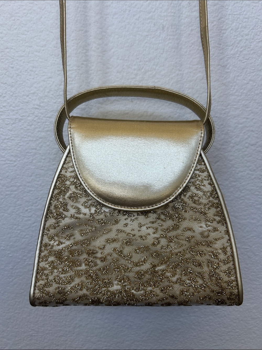 Stuart Weitzman Gold Glitter Leopard Mini Crossbody